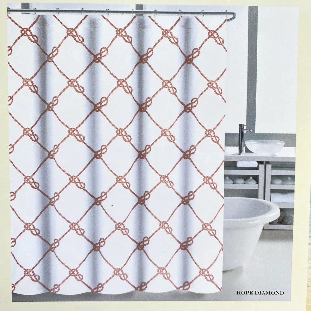 Max Studio Shower Curtain 72x72 Rope‎ Diamond Nautical Coastal White Coral